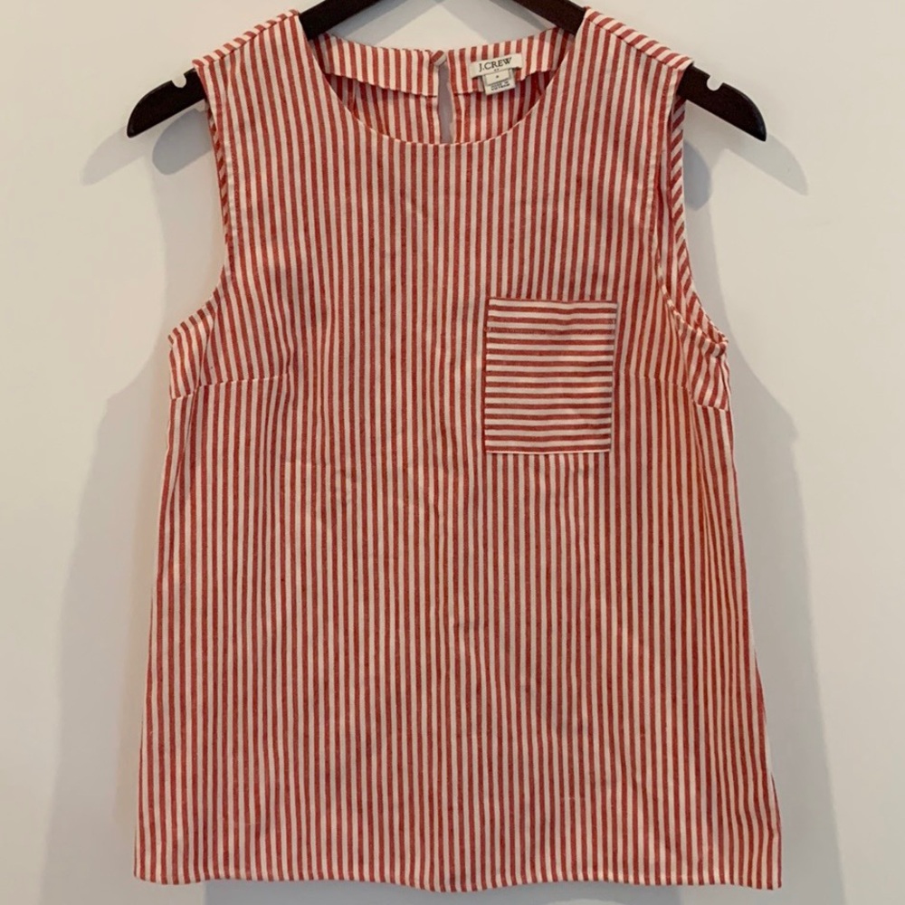 J. Crew Factory Red and White Striped Sleeveless Top. Size 2.
